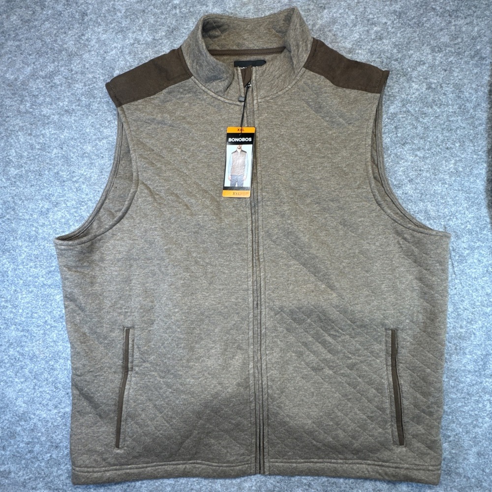 Bonobos Midtown Vest Men's XXL Brown Lightweight Quilted Full Zip Cotton Blend